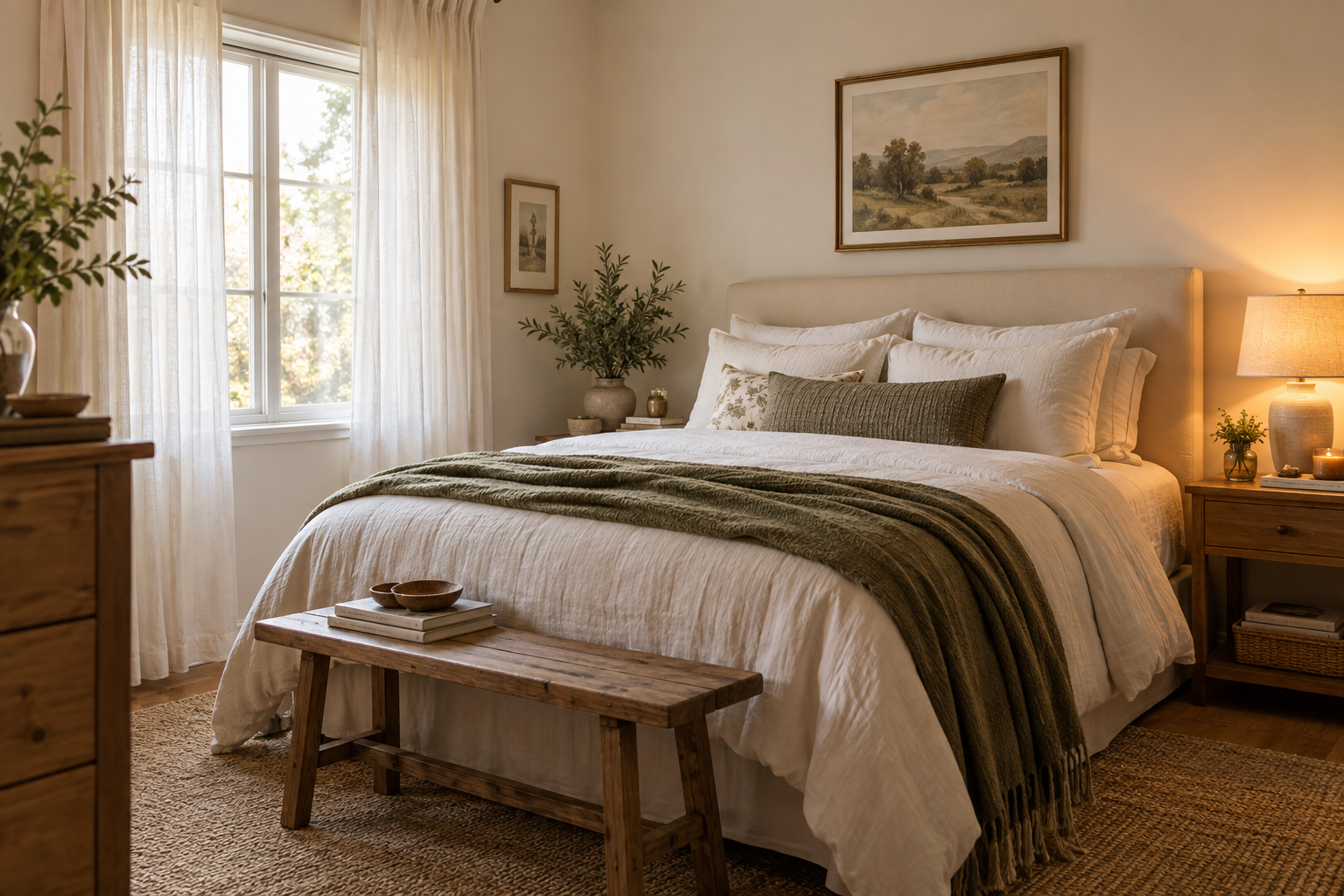 Como deixar o quarto mais aconchegante com iluminação suave e tons neutros