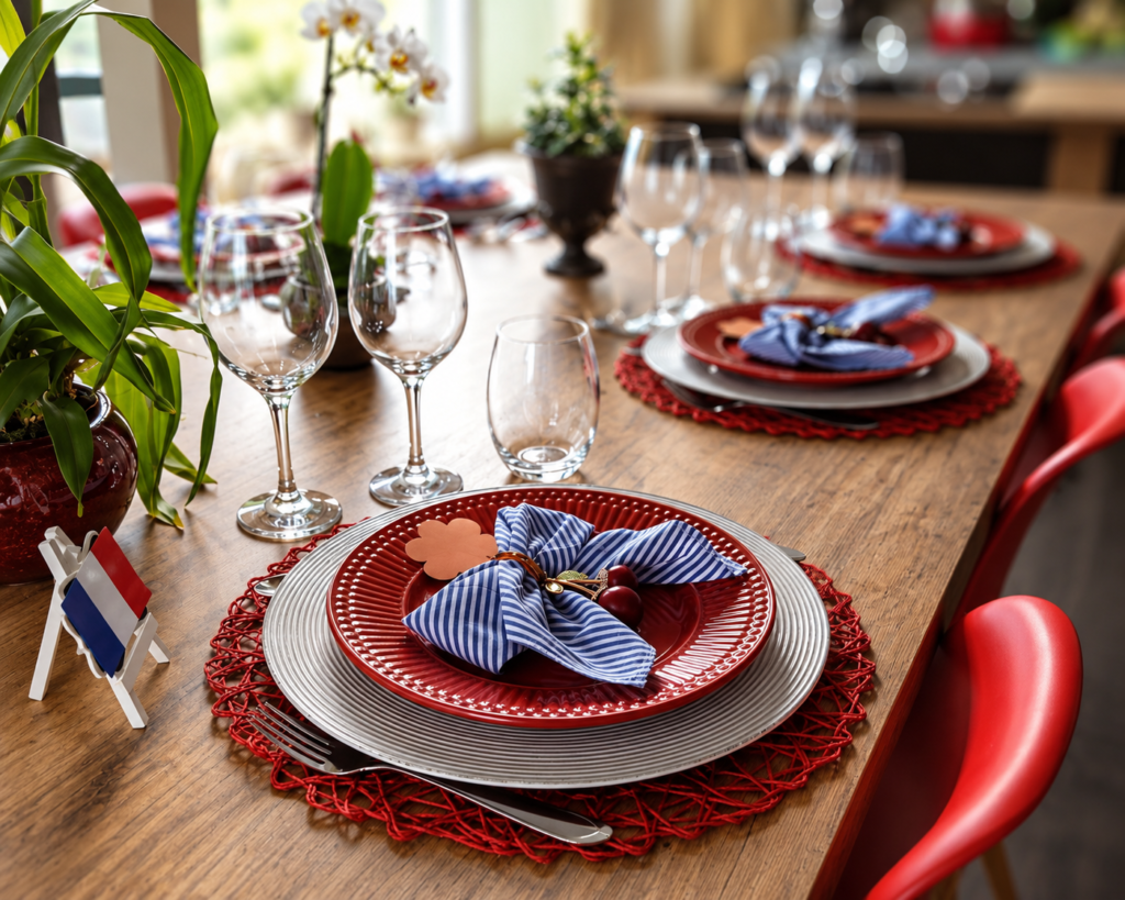 Mesa preparada para receber amigos e família em um ambiente acolhedor