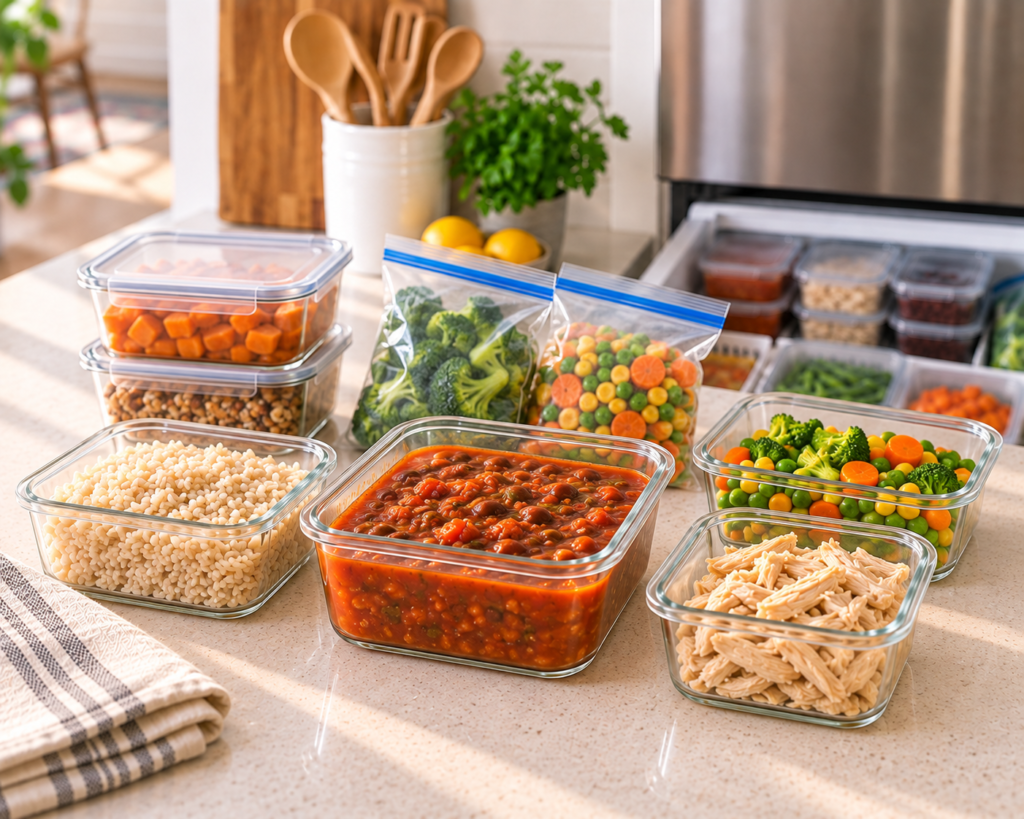 Potes e embalagens próprios para congelar comida pronta