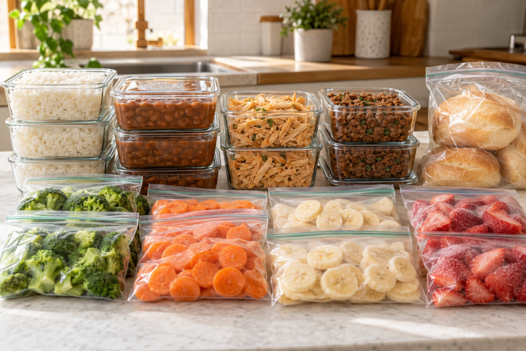 Alimentos que podem ser congelados como arroz feijão carnes legumes e frutas