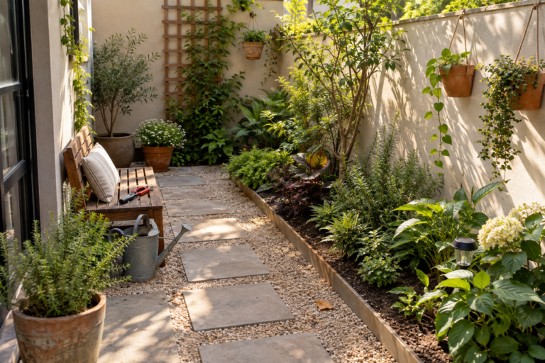 Como fazer um jardim pequeno simples e barato com vasos plantas pedras e madeira