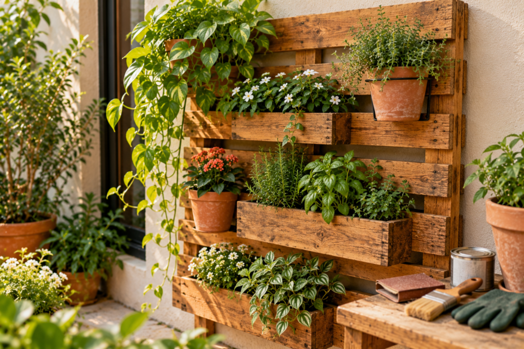 Como fazer jardim vertical com palete de madeira vasos plantas e ervas