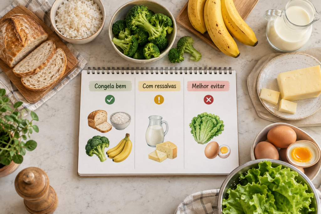 Tabela para consultar quais alimentos podem ou não ser congelados